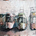 Tramvaj, 2014. akril na kartonu , 80x45 cm